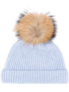 N.peal Detachable Pom Ribbed Hat, Women's, Blue, Cashmere/racoon Fur