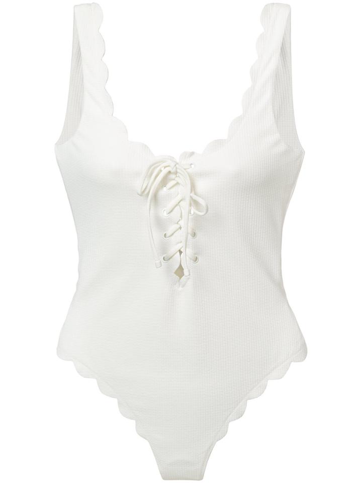 Marysia Scalloped Lace-up Swimsuit - White