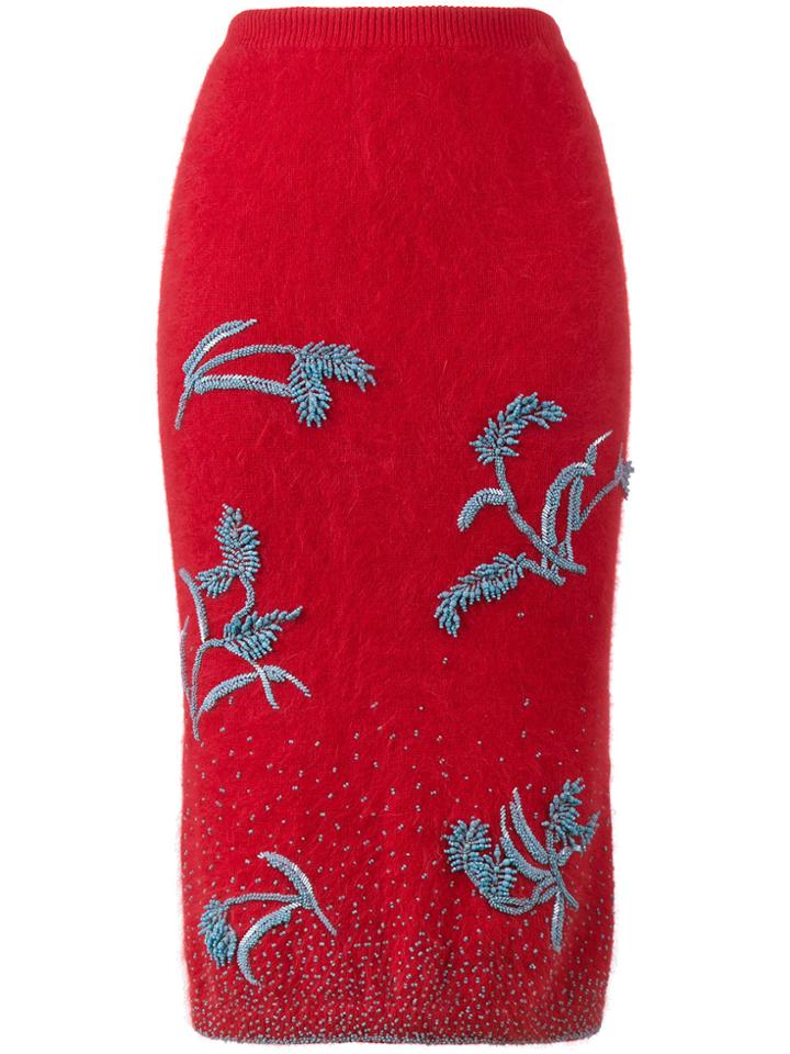 Prada Angora Beaded Skirt - Red
