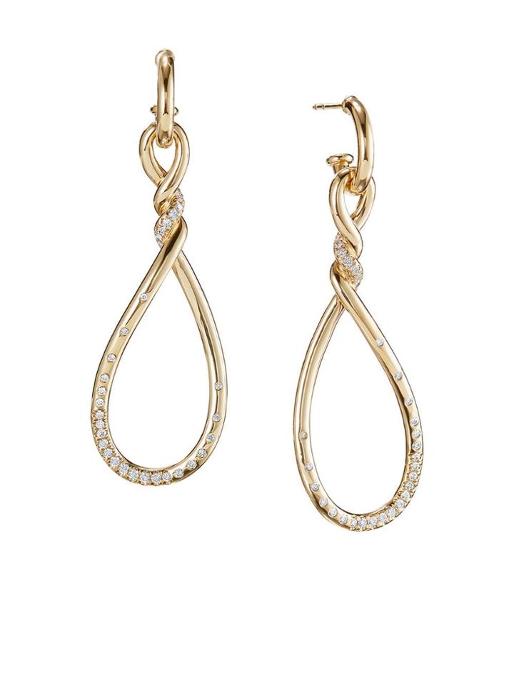 David Yurman 18kt Yellow Gold Continuance Diamond Twist Drop Earrings