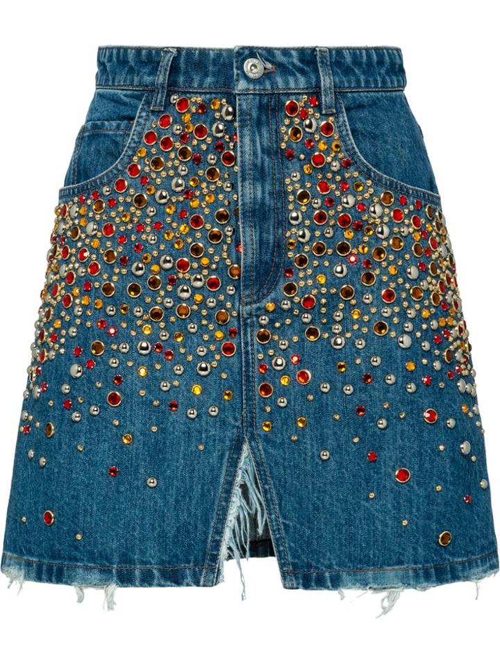 Miu Miu Crystal Denim Skirt - Blue