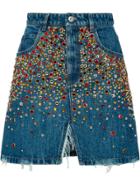 Miu Miu Crystal Denim Skirt - Blue