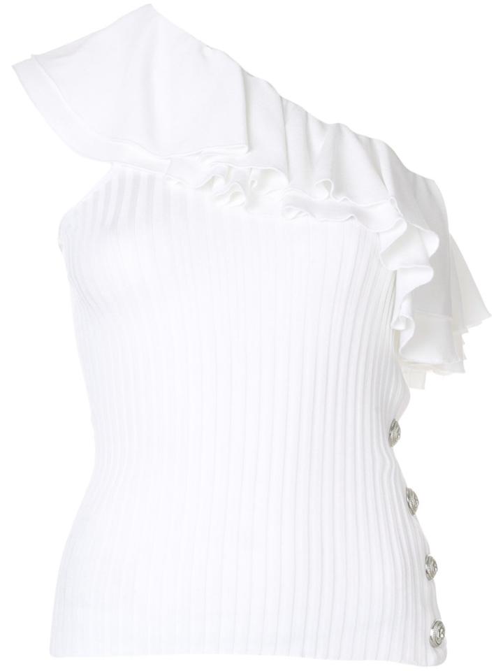 Balmain Ruffle Trim One-shoulder Top - White