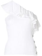 Balmain Ruffle Trim One-shoulder Top - White