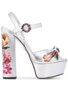 Dolce & Gabbana Floral Print Platform Sandals - Silver