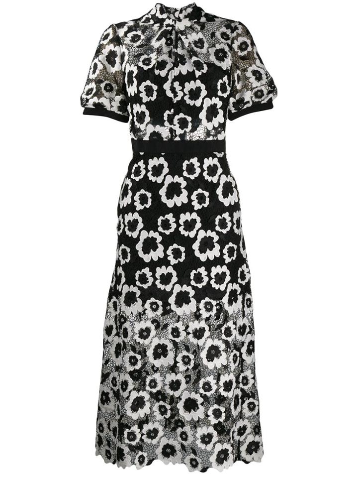 Self-portrait Floral Lace Flared Dress - Black