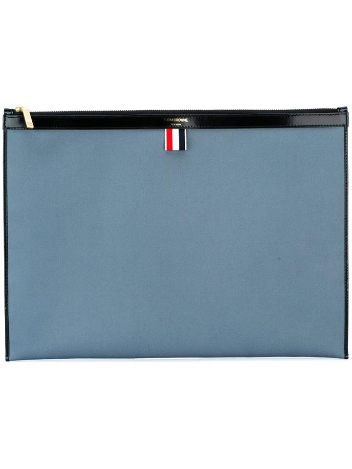 Thom Browne Flat Large Clutch, Men's, Blue, Leather/polyester