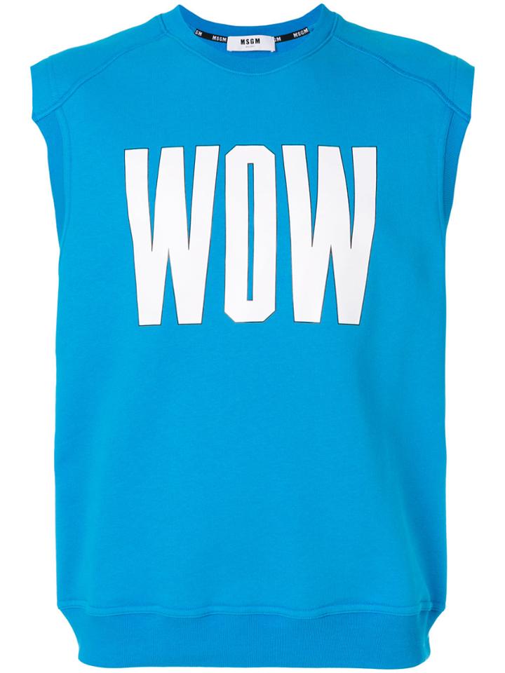 Msgm Wow Print Sleeveless Sweatshirt - Blue
