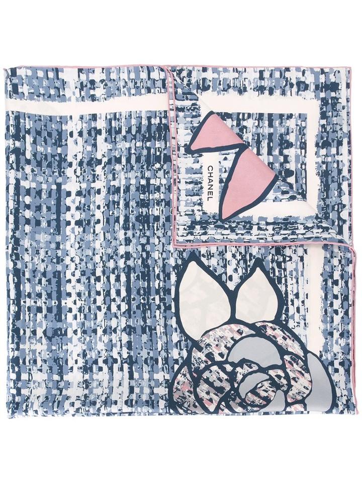 Chanel Vintage Printed Silk Scarf, Women's, Blue