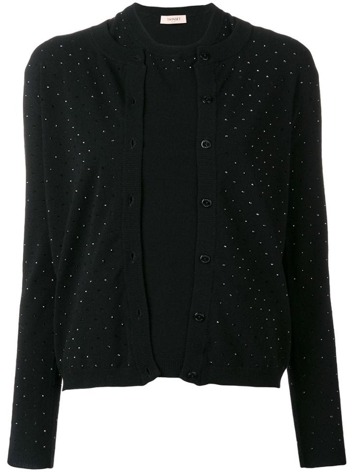 Twin-set Embellished Vest And Cardigan Set - Black