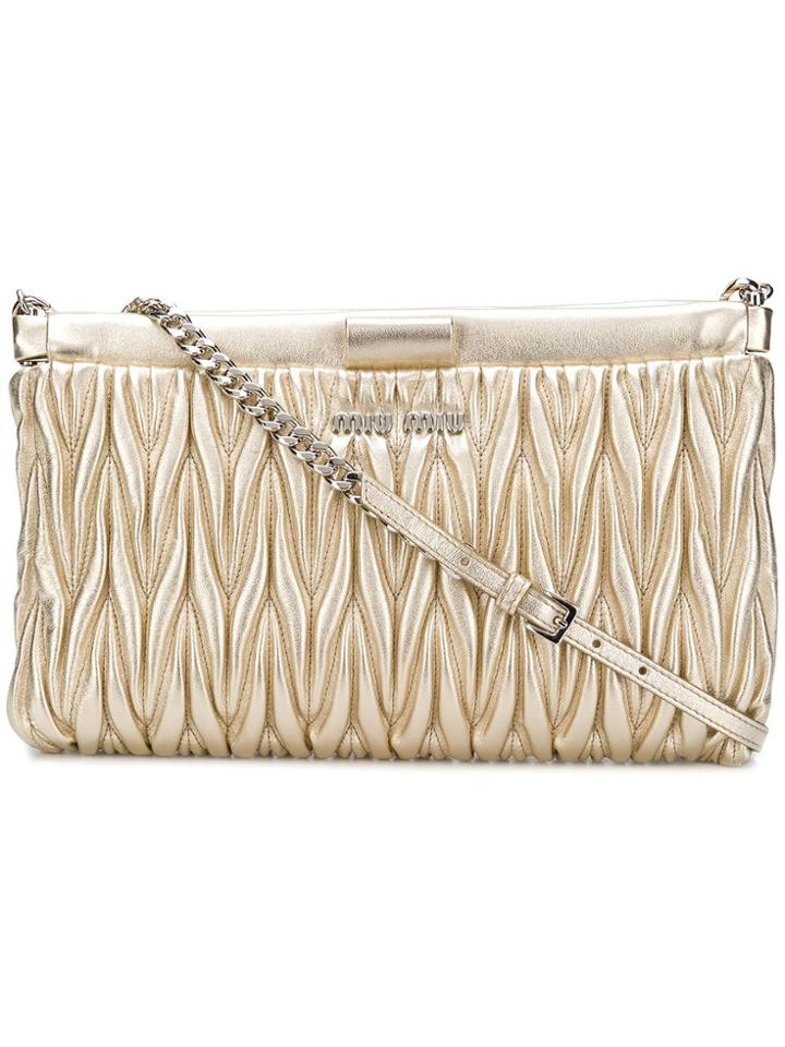 Miu Miu Quilted Logo Clutch Bag - Metallic