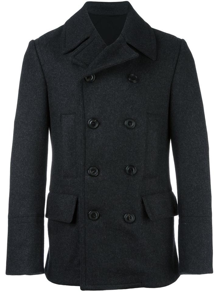 Dolce & Gabbana Quilted Back Peacoat, Men's, Size: 50, Grey, Cotton/polyamide/virgin Wool