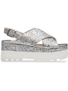 Miu Miu Glittered Platform Sandals - Grey