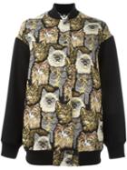 Stella Mccartney Cat Detail Bomber Jacket, Women's, Size: 36, Black, Cotton/acrylic/polyamide/wool