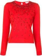 Oscar De La Renta Embellished Sweater, Women's, Size: Medium, Red, Virgin Wool