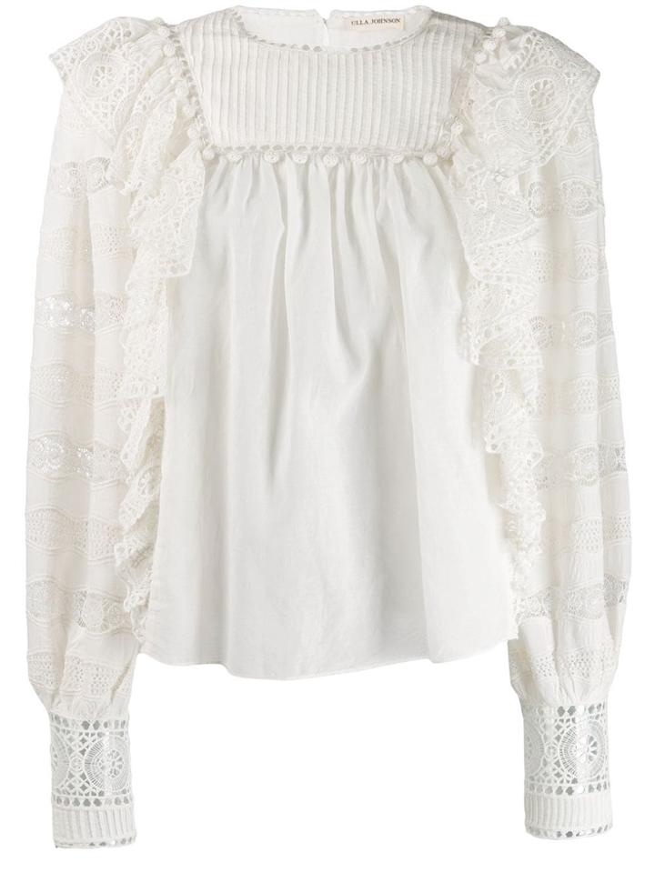 Ulla Johnson Ruffle Embroidered Blouse - White