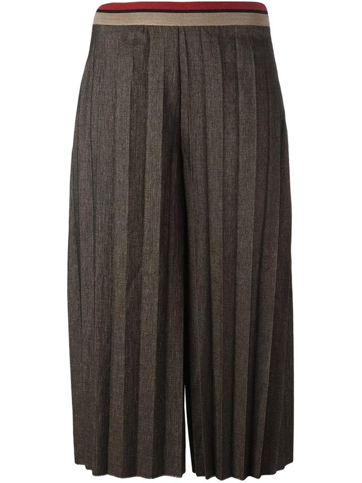 Aviù Pleated Cropped Trousers, Women's, Size: 42, Brown, Polyester/spandex/elastane/viscose