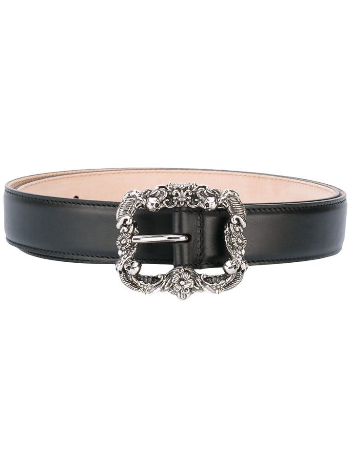 Alexander Mcqueen - Skull-buckle Belt - Men - Leather/metal - 85, Black, Leather/metal