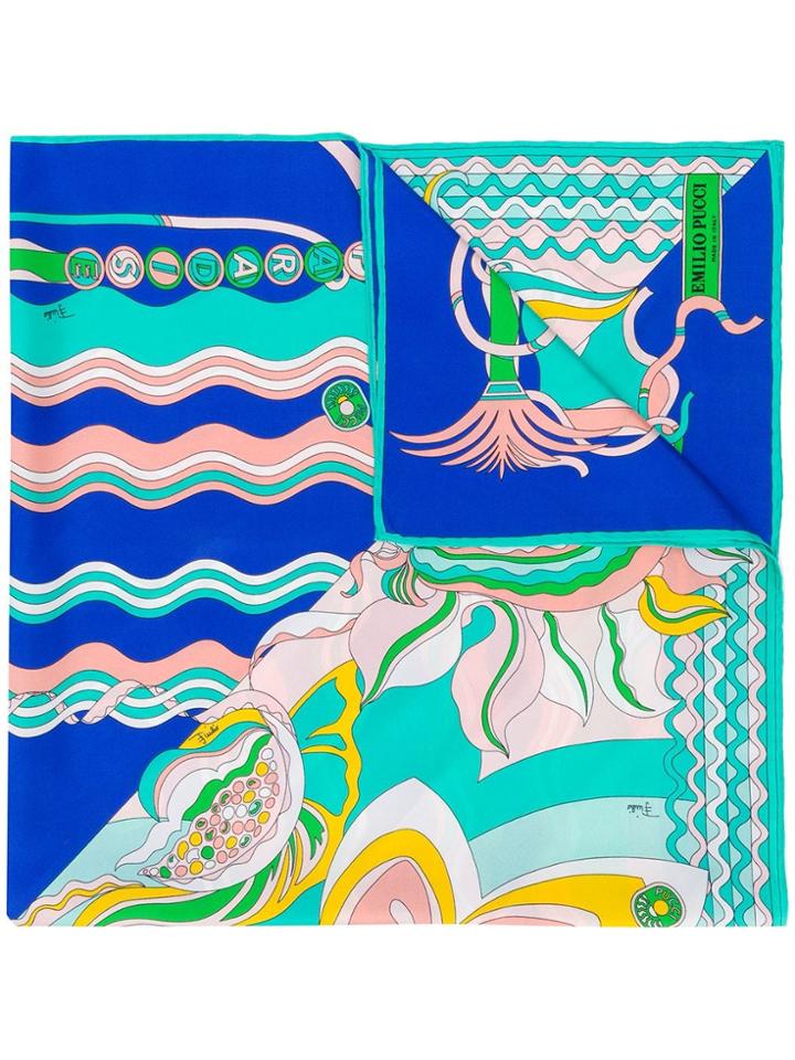 Emilio Pucci Badea Print Silk-twill Scarf - Blue