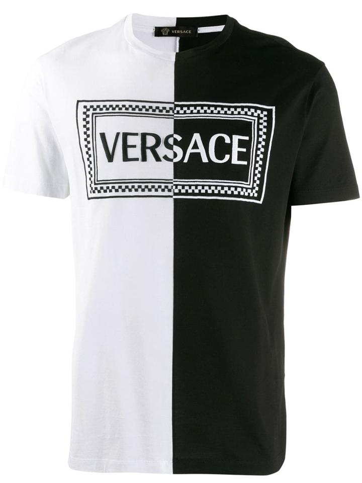 Versace 90s Vintage Logo Paneled T-shirt - Black