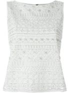 Alice+olivia Amal Embellished Boat Neck Lace Overlay Tank Top, Women's, Size: 6, White, Nylon/polyester/spandex/elastane