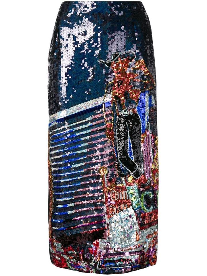 Nº21 Cowboy Sequin Pencil Skirt - Black