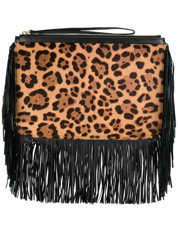 Pierre Hardy Leopard Print Clutch, Women's, Brown, Calf Hair/calf Leather