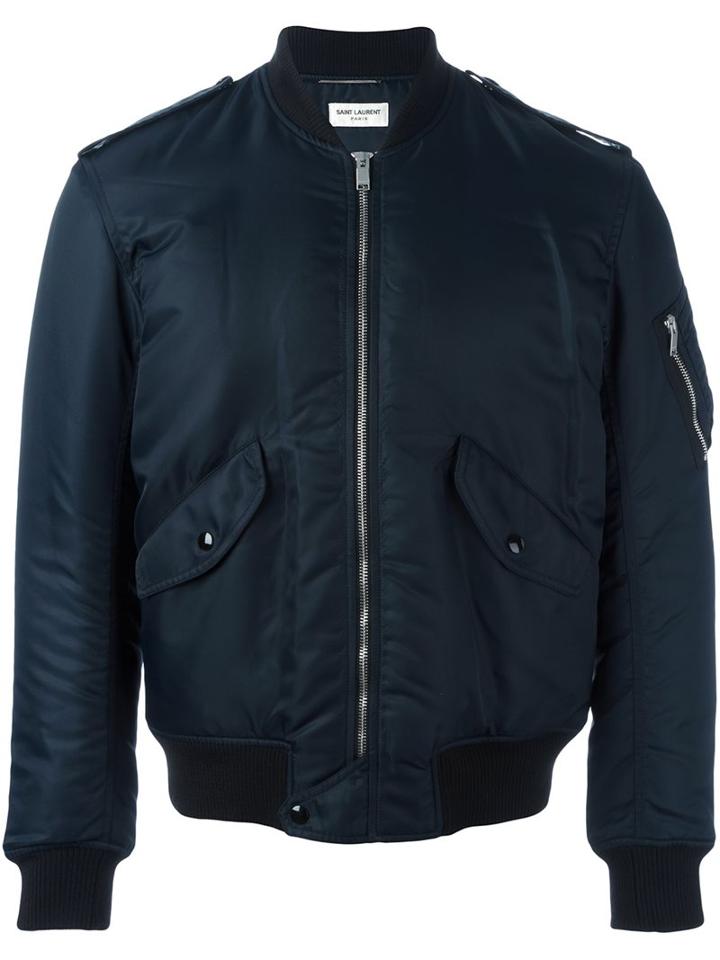 Saint Laurent Classic Bomber Jacket, Men's, Size: 48, Blue, Cotton/polyamide/wool