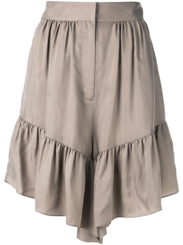 Tibi Asymmetric Ruffle Hem Shorts - Brown