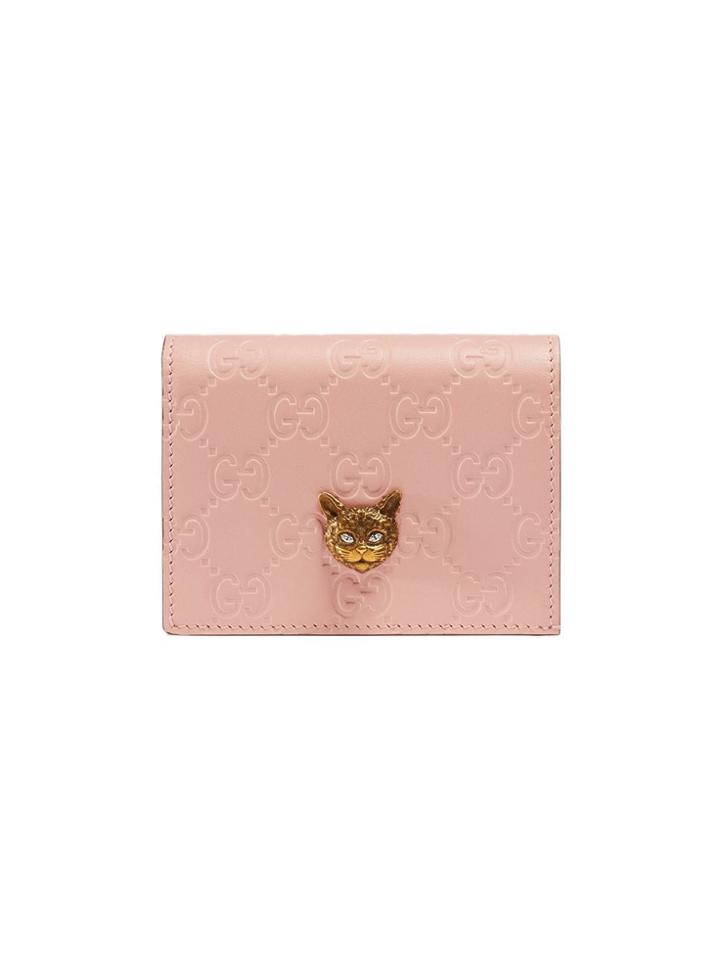 Gucci Gucci Signature Card Case With Cat - Pink