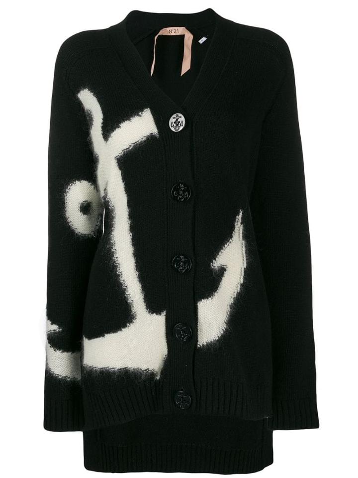 Nº21 Anchor Intarsia Knit Cardigan - Black