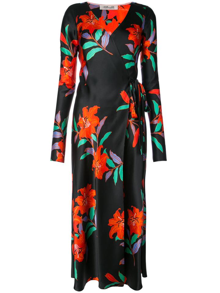 Diane Von Furstenberg Tilly Long-sleeve Woven Wrap Dress - Black