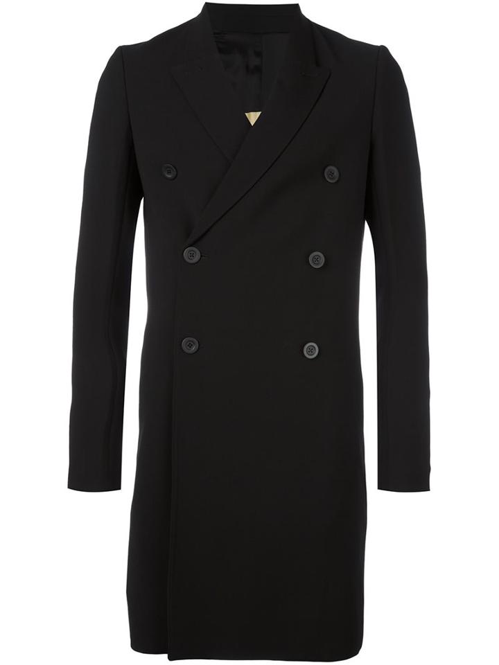 Rick Owens Double Breasted Coat, Men's, Size: 46, Black, Cotton/cupro/virgin Wool