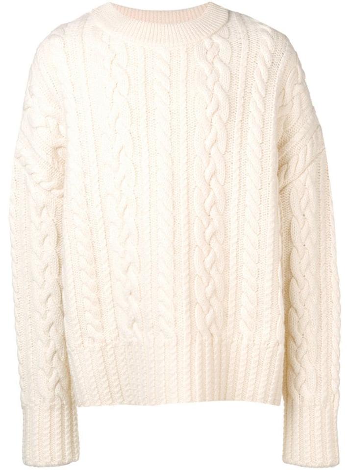Ami Paris Crewneck Cable Knit Oversize Sweater - White