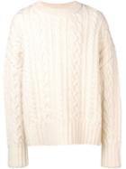 Ami Paris Crewneck Cable Knit Oversize Sweater - White