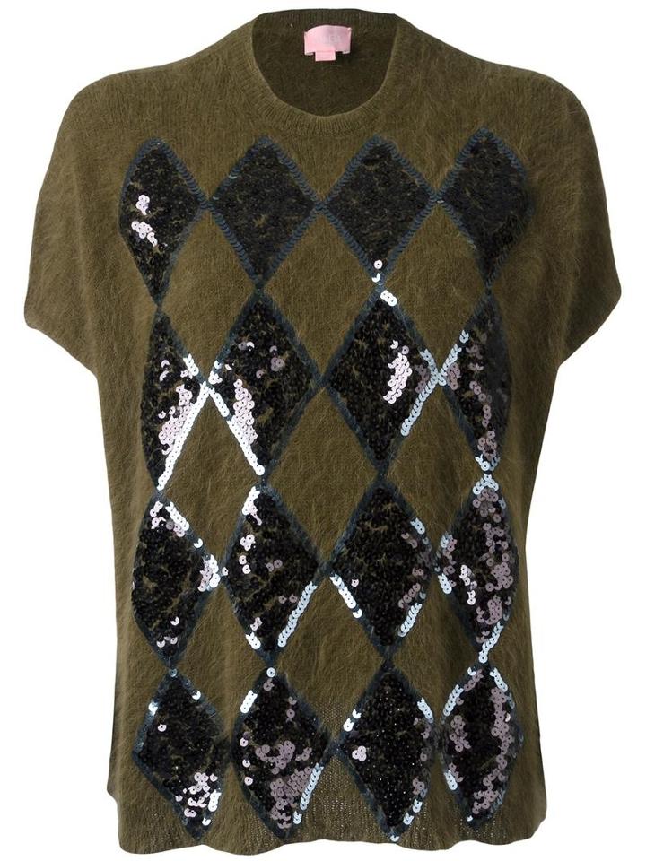 Giamba Sequin Embellished Shortsleeved Jumper, Women's, Size: 38, Green, Angora/polyamide