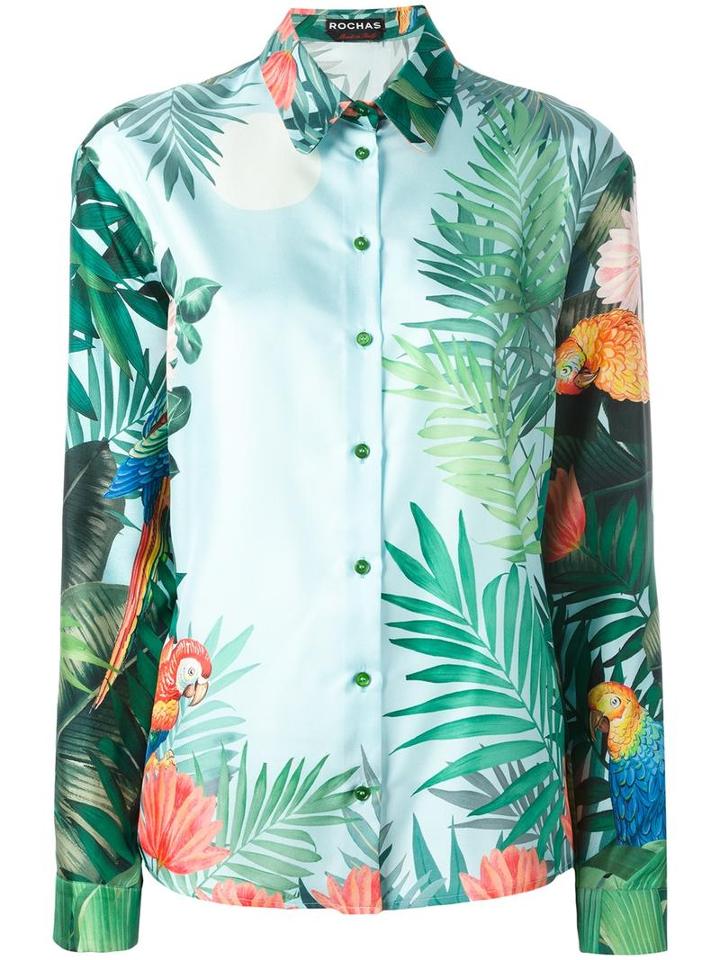 Rochas Floral Print Shirt, Women's, Size: 44, Green, Silk