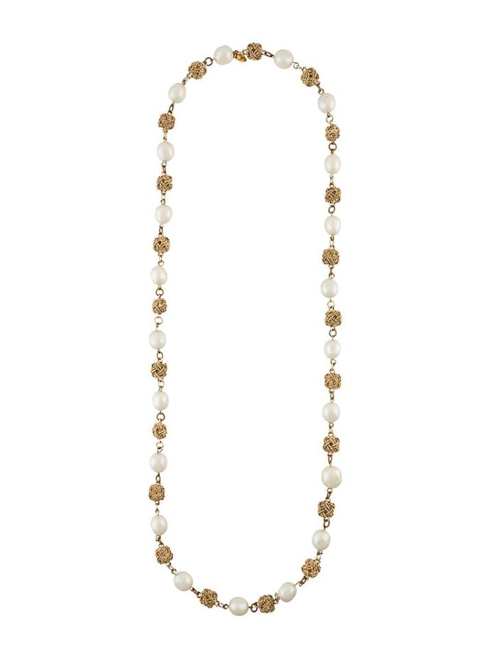 Chanel Vintage Knotted Ball Pearl Necklace, Women's, Metallic