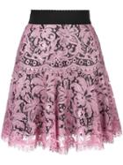 Dolce & Gabbana Lace Pleated Skirt, Women's, Size: 38, Pink/purple, Viscose/polyamide/silk/polyamide