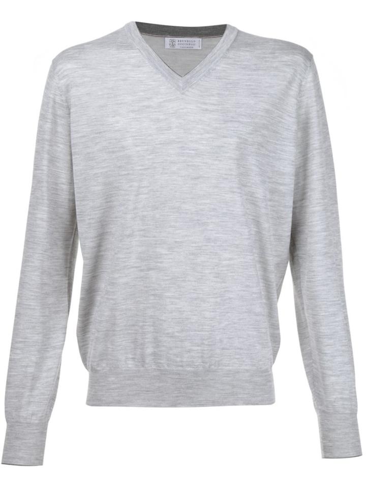 Brunello Cucinelli V-neck Jumper, Men's, Size: 50, Grey, Cashmere/wool