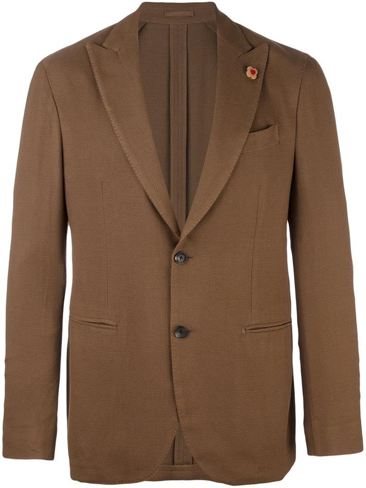 Lardini Two Button Blazer, Men's, Size: 54, Brown, Silk/wool