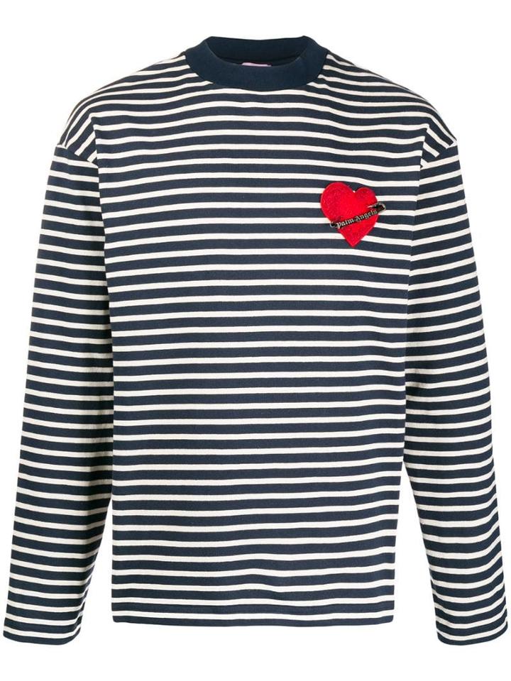 Palm Angels Striped Heart Patch Sweatshirt - Blue