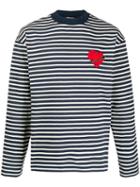 Palm Angels Striped Heart Patch Sweatshirt - Blue