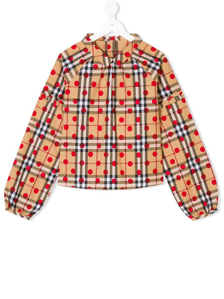 Burberry Kids Teen Check Polka-dot Blouse - Brown
