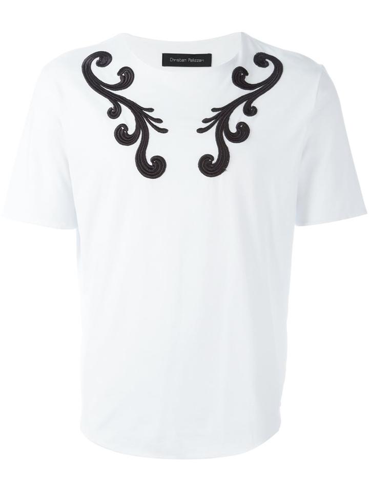 Christian Pellizzari Embroidered Detail T-shirt, Men's, Size: 48, White, Cotton