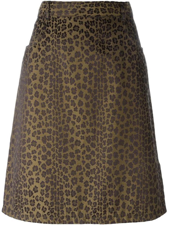 Fendi Vintage Leopard Jacquard Skirt, Women's, Size: 48, Brown