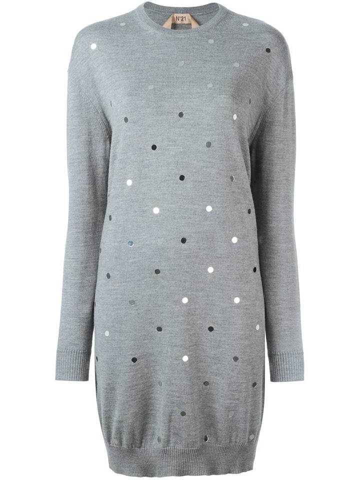 No21 Embellished Sweater Dress, Women's, Size: 42, Grey, Polyamide/pvc/virgin Wool