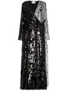 We Are Leone Contrast Sequin Wrap Dress - Black