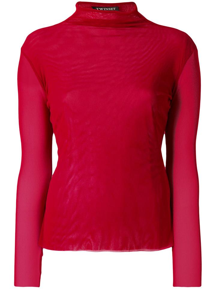 Twin-set - Sheer Turtleneck Sweater - Women - Polyamide - S, Red, Polyamide