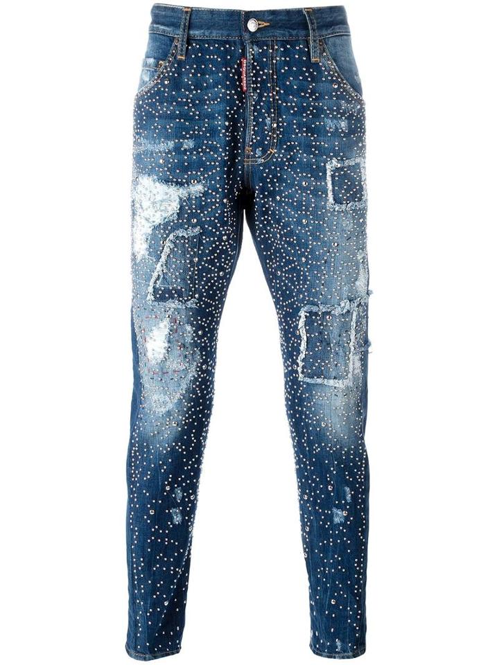 Dsquared2 'classic Kenny Twist' Studded Jeans, Men's, Size: 46, Blue, Cotton